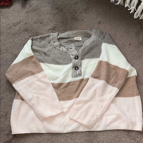 NanaMacs Off-the-Shoulder Striped Sweater - Cream, Brown, Pink - Picture 2 of 5